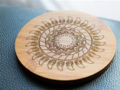 Laser engraving bamboo coaster